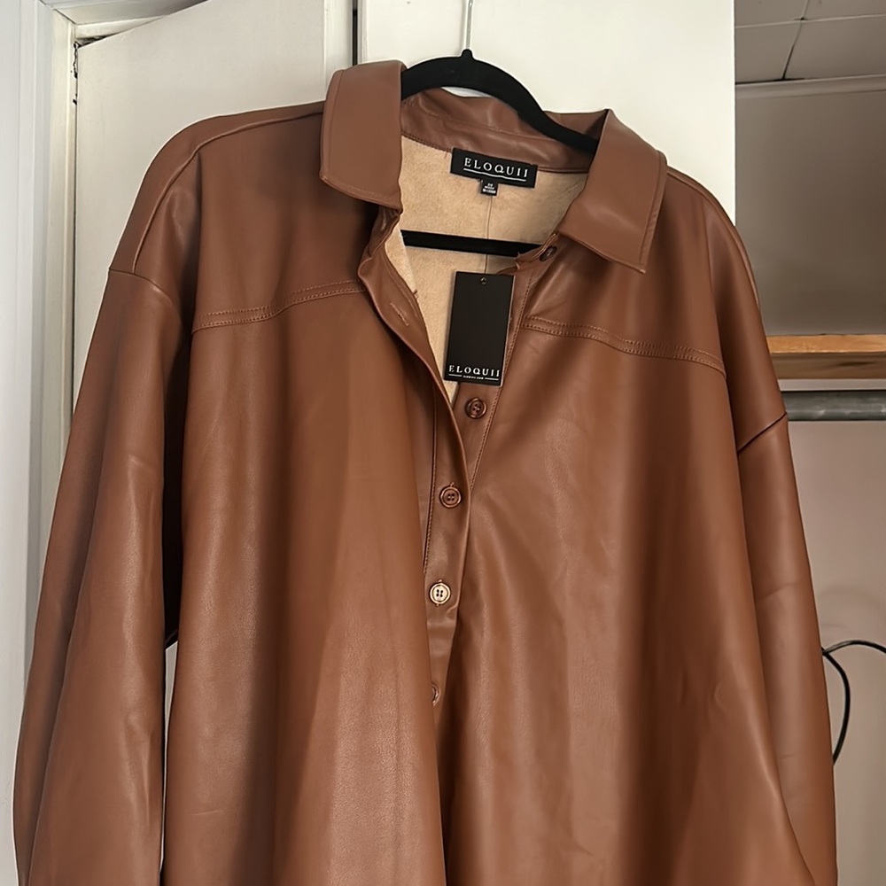 Eloquii Faux Leather Shirtdress Size 20, Short Sleeve, Belted, Midi Length